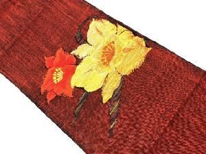 リサイクル　手織り紬花模様織出し名古屋帯